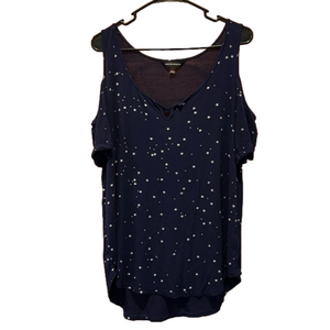 Rock & Republic Navy Blue with Silver Star Design Cold Shoulder Tee Size XL